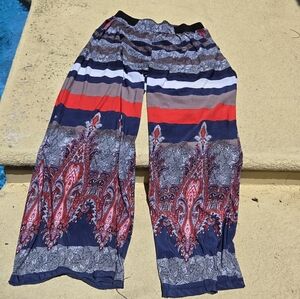 Colorful Striped Paisley Wide-Leg Pants